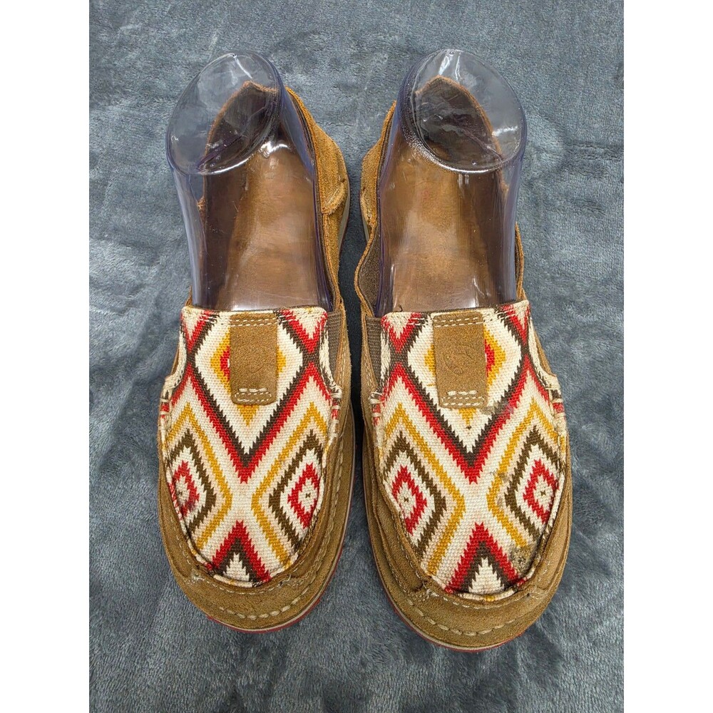 Ariat Handwoven Pattern Slip On Shoes Tan Suede Red Sole